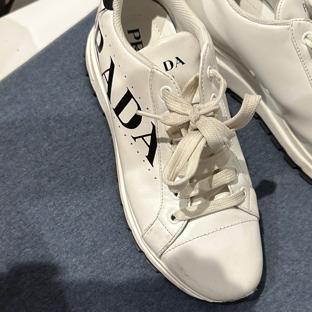 Prada Women's White and Black Sneakers - Picture 2 of 9